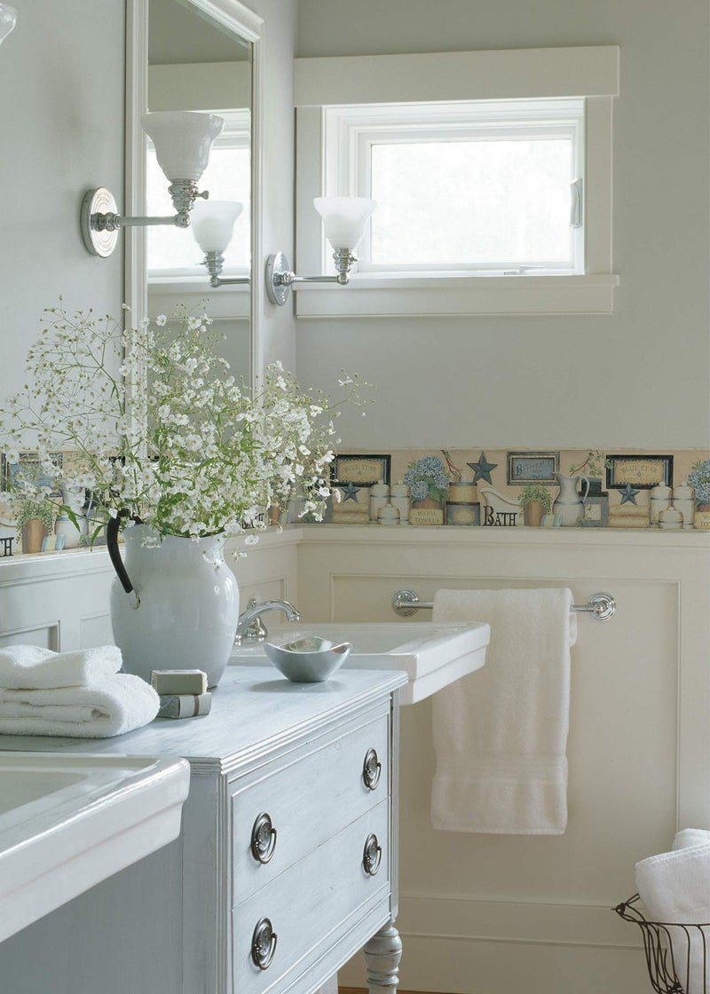 Chesapeake CTR63101B Martha Blue Country Bath Wallpaper Border - Image 2